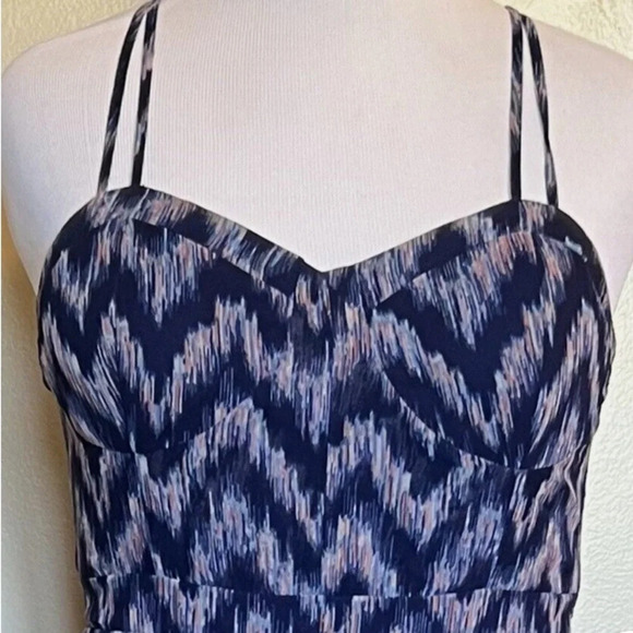 American Eagle Maxi Dress Size M Blue Purple Chevron Lined Smocked Back Party - Picture 13 of 13